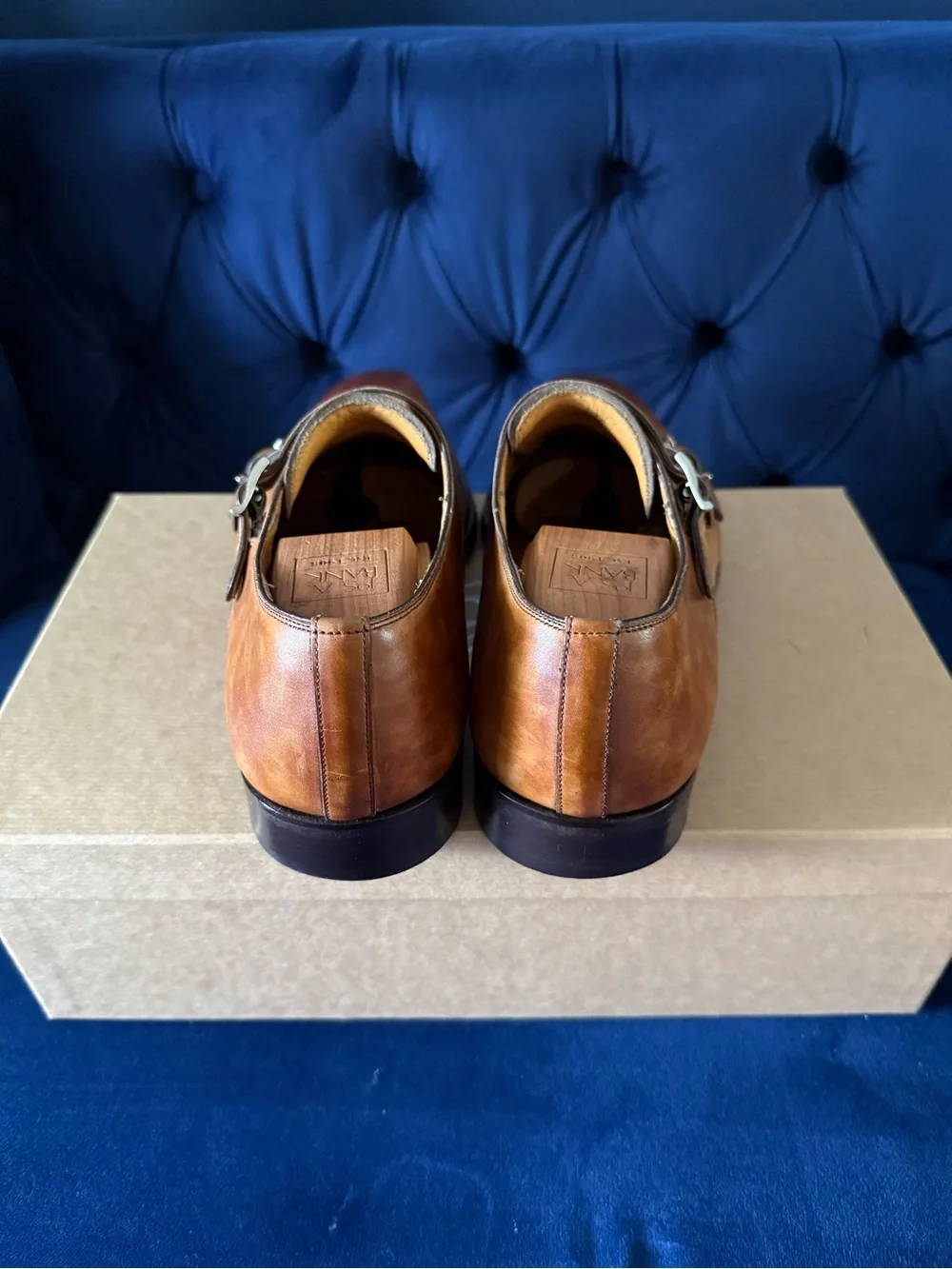 Magnanni Tan Brown Double Monk Strap Leather Shoes